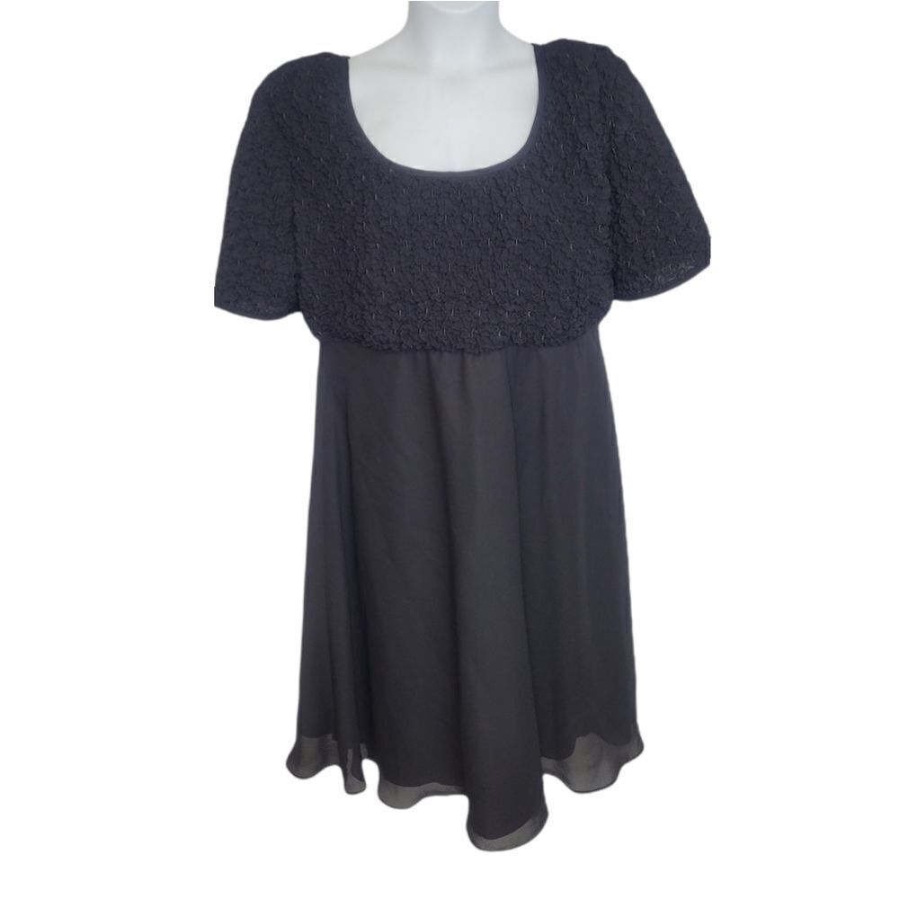 VINTAGE 80s dress black empire waist short sleeve 14/XL